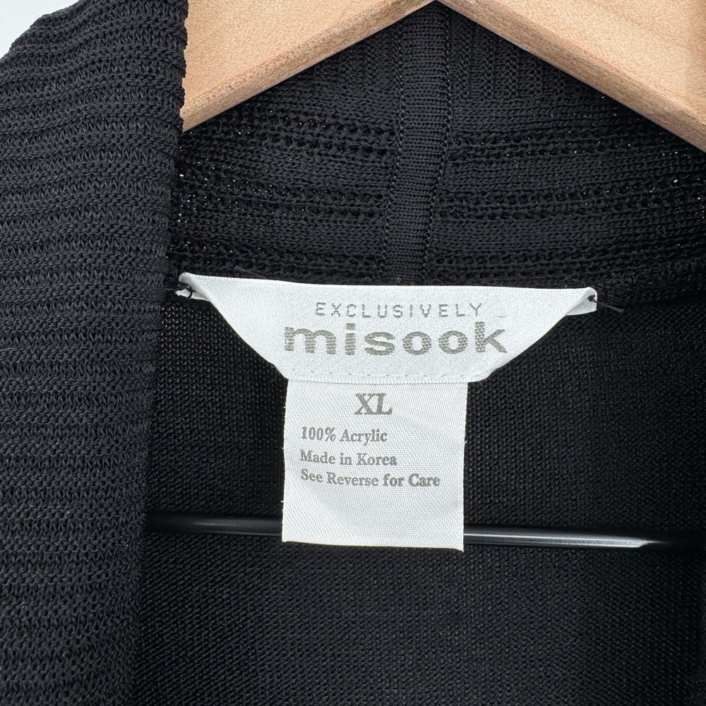 Exclusively Misook Black Open Front Ribbed Knit Cardigan Sweater Size XL - Picture 4 of 5